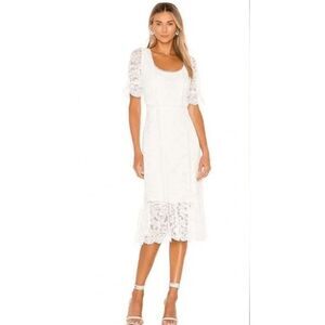 NWT BB Dakota prairie boho lace overlay ruffle hem white Dress sz 4 Zip back
